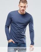 Farah Long Sleeve T-shirt With F Logo In Slim Fit In Navy - Navy