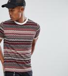 Reclaimed Vintage Inspired Ringer T-shirt In Burgundy Zig Zag - Red