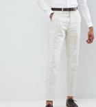Gianni Feraud Tall Skinny Fit Wedding Windowpane Check Suit Cropped Pants - Cream
