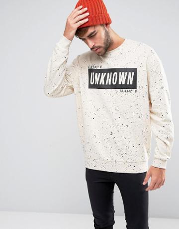 Asos Oversized Sweatshirt With Print & Paint Splats - Beige