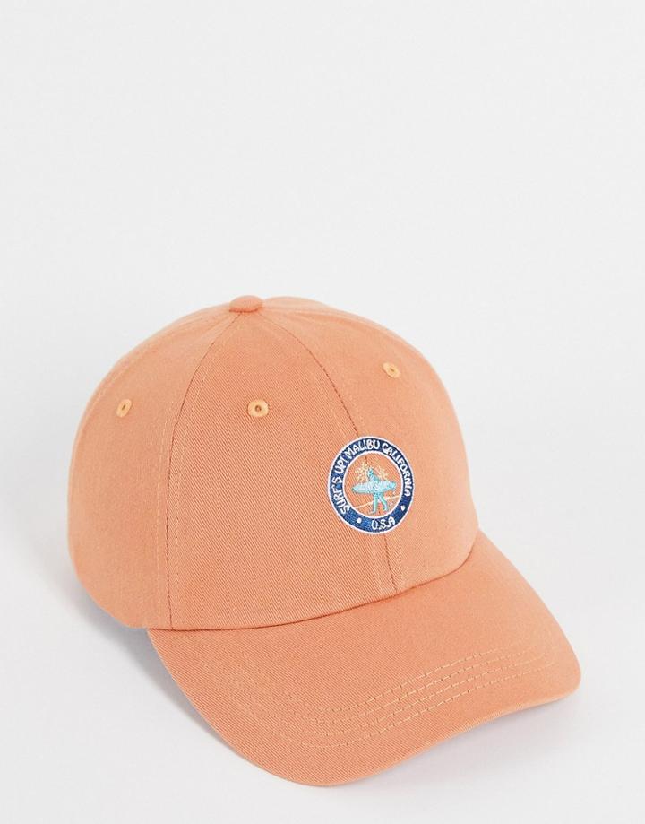 Asos Design Soft Baseball Cap In Orange With Embroidery