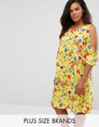 New Look Plus Floral Cold Shoulder Tunic Dress - Multi