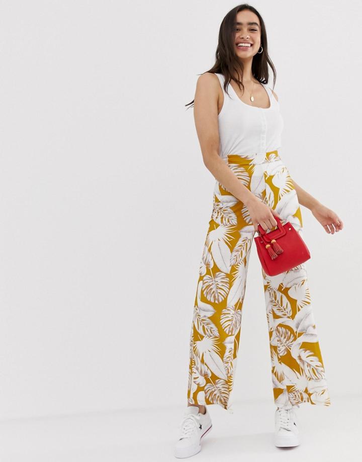 Asos Design Wide Leg Pants In Palm Print-multi