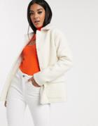 Helene Berman Boucle Short Coat With Tortoiseshell Buttons-white