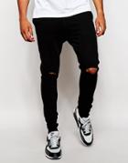 Asos Super Skinny Joggers With Knee Rips - Black