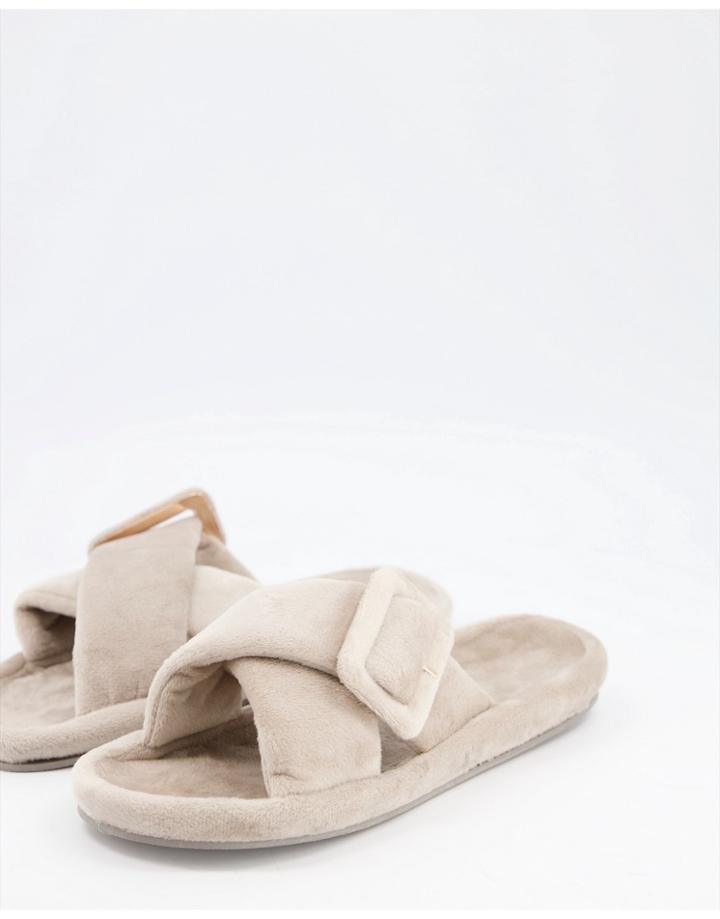Asos Design Zine Fur Slider Slippers With Buckle In Mink-neutral