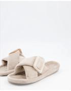 Asos Design Zine Fur Slider Slippers With Buckle In Mink-neutral