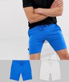 Asos Design Jersey Skinny Shorts 2 Pack Bright Navy/white-multi