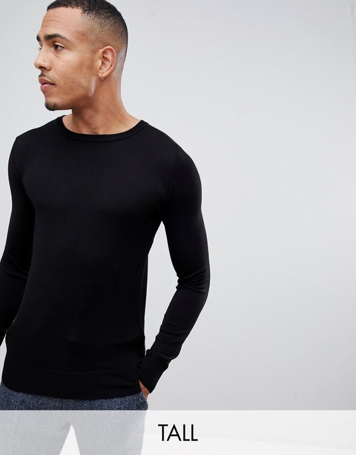 Gianni Feraud Tall Premium Muscle Fit Stretch Crew Neck Sweater - Black
