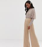 Maya Tall Cape Detail Jumpsuit With Tonal Delicate Sequin Top In Taupe Blush - Brown