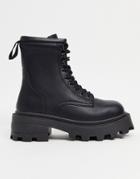 Topshop Square Toe Lace Up Boots In Black