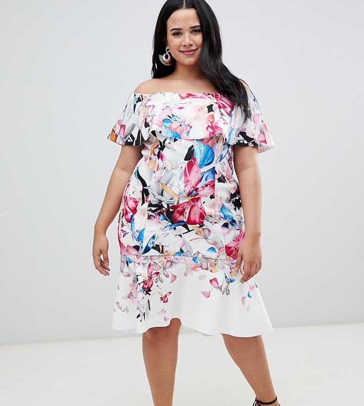 Coast Plus Jackie Scuba Off Shoulder Dress - Multi