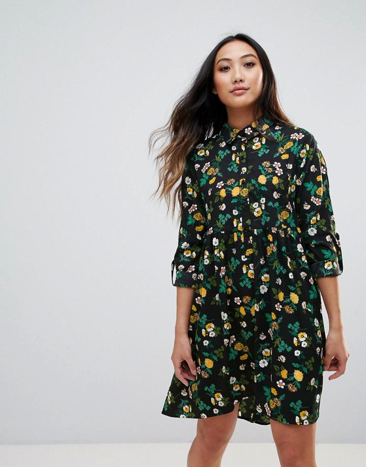 Influence Dip Hem Shirt Dress - Black