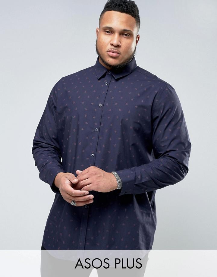 Asos Plus Regular Fit Shirt In Navy Paisley Print - Navy