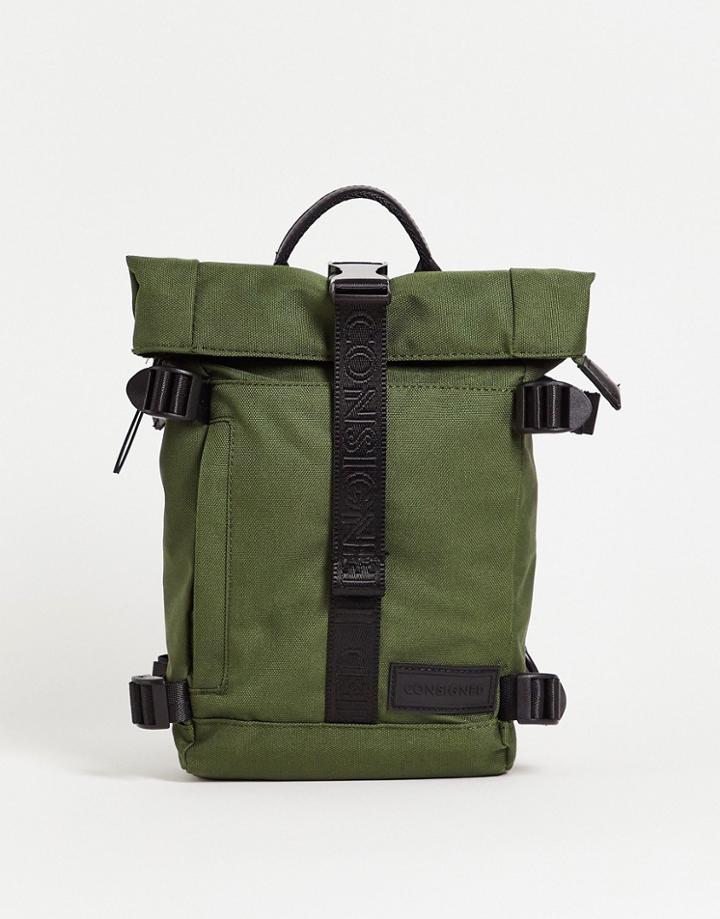 Consigned Rolltop Clip Backpack In Khaki-green