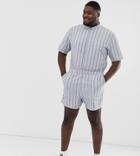 Asos Design Plus Short Boilersuit In Seersucker Stripe-blue
