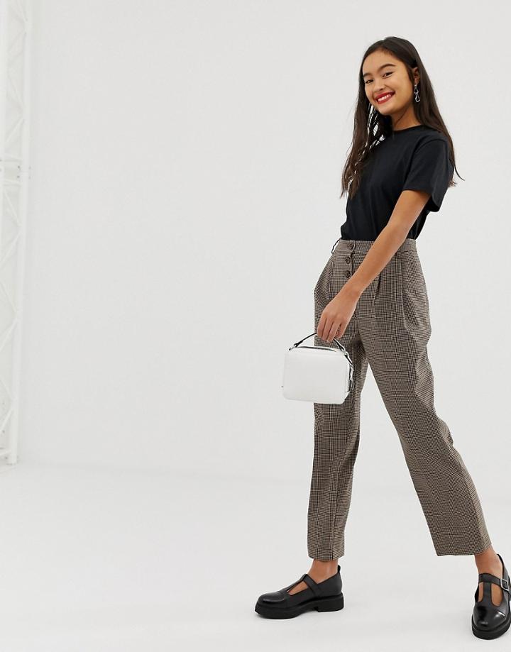 New Look Pants With Button Front In Check - Brown