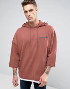 Asos Extreme Oversized Hoodie With Zip Pocket & Distressing - Red