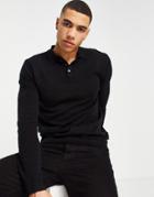 French Connection Formal Viscose Long Sleeve Polo Shirt In Black