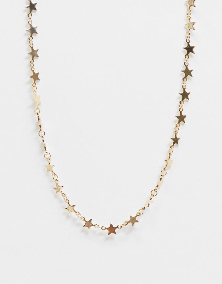 Asos Design Necklace In Star Design In Gold Tone