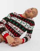 Asos Design Knitted Christmas Sweater In Christmas Fairisle Design-red