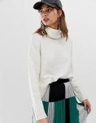 Stradivarius High Neck Oversized Knitted Sweater In Cream - Beige