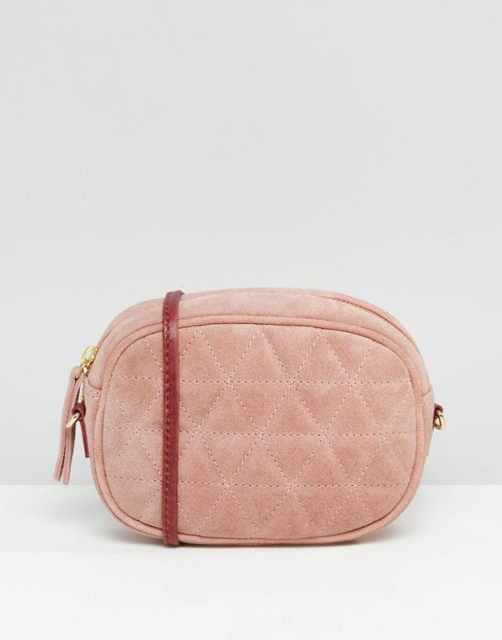 Asos Quilted Oval Suede Cross Body Bag With Chain Strap - Pink