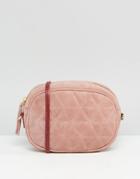Asos Quilted Oval Suede Cross Body Bag With Chain Strap - Pink