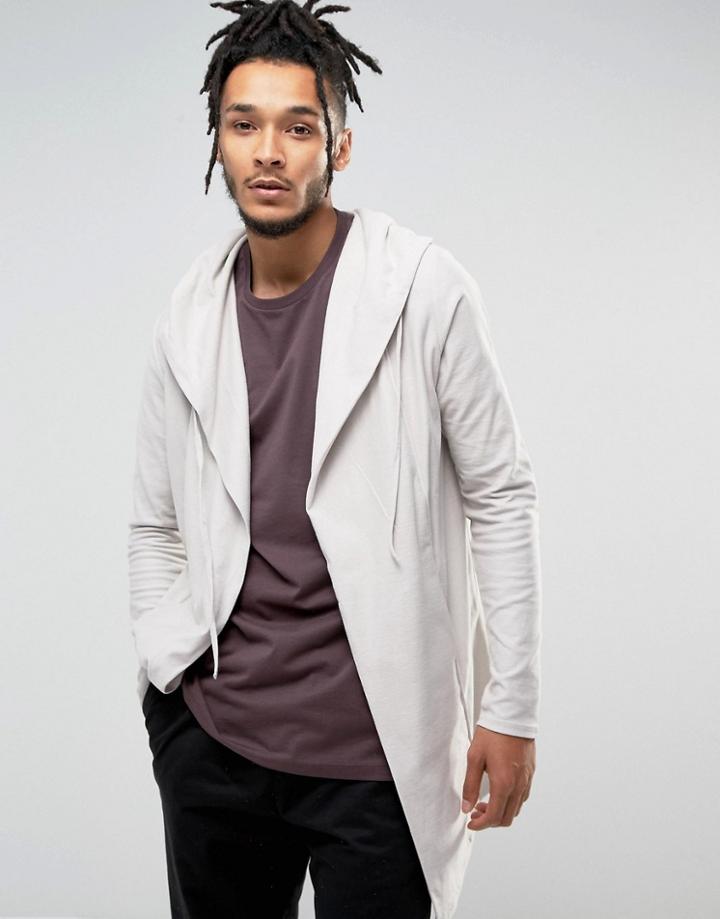 Bershka Longline Hooded Jacket In Cream Jersey - Cream