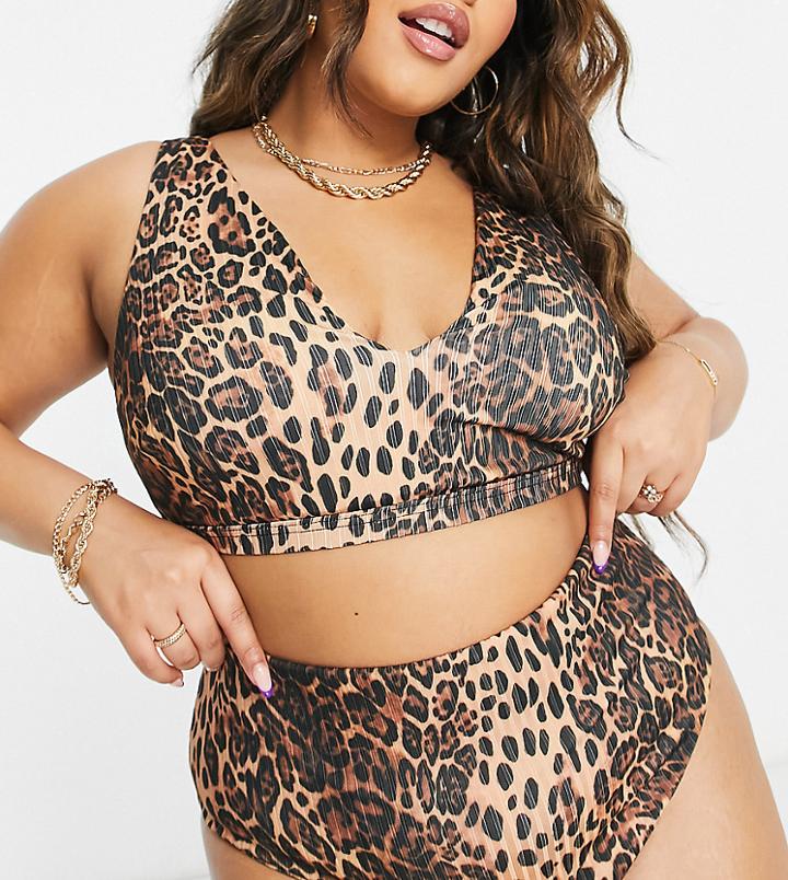 Asos Design Curve Mix And Match High Waist Bikini Bottom In Leopard Print-multi