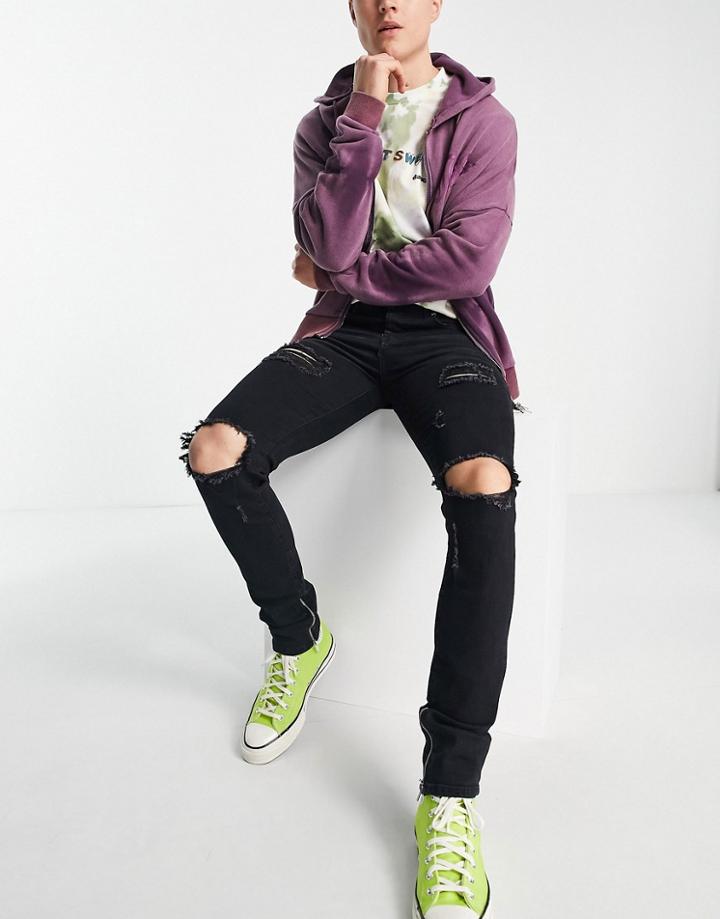 Sixth June Skinny Fit Ankle Zipper Jeans In Black