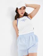 Missguided Playboy Sports Set Waffle Racer Crop Top In White