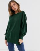 Asos Design Fluffy Oversized Sweater With Volume Sleeve In Recycled Blend-green