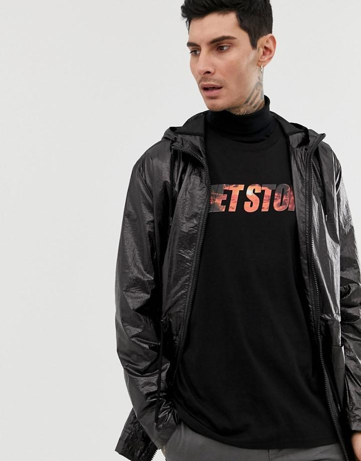 Asos Design Parka Jacket In High Shine Black - Black