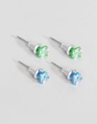 Asos Stud Earring Pack With Green And Blue Crystal - Multi