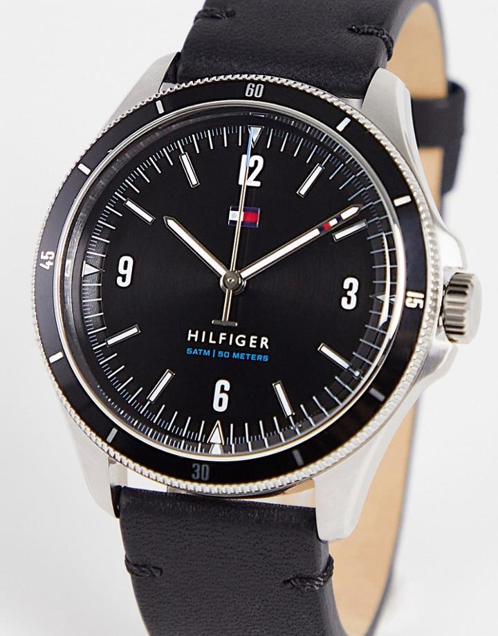 Tommy Hilfiger Mens Leather Watch In Black 1791904