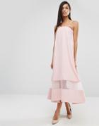 Aqaq Sinead Sheer Panel Midi Dress - Pink