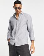 Only & Sons Linen Mix Shirt In Light Blue-navy