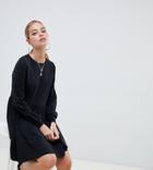 Asos Design Petite Long Sleeve Cotton Smock Dress - Black
