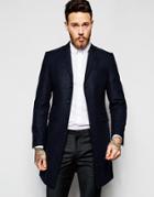 Heart & Dagger Wool Overcoat With Velvet Back Neck - Navy