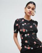 Fashion Union Short Sleeve Top In Vintage Floral - Black