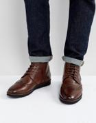 Asos Brogue Boots In Brown Leather With Black Wedge Sole - Brown
