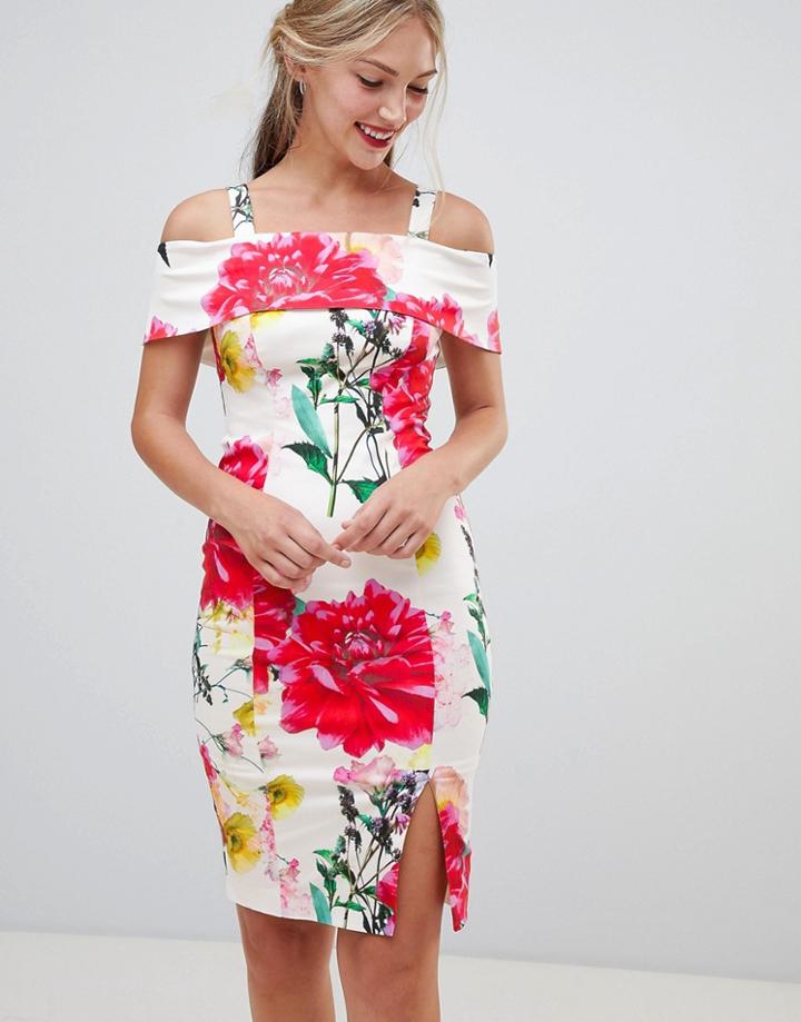 Coast Rose Bloom Print Pencil Dress - White