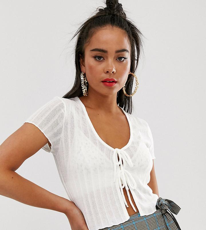 Bershka Tie Front Tee In White