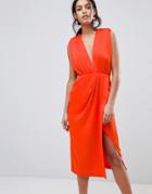 Asos Design Satin Sleeveless Midi Dress-red