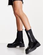 Topshop Kylie Chunky Chelsea Boot In Black Croc