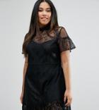Asos Curve Delicate Patchwork Lace Mini Dress With Ladder Inserts - Black