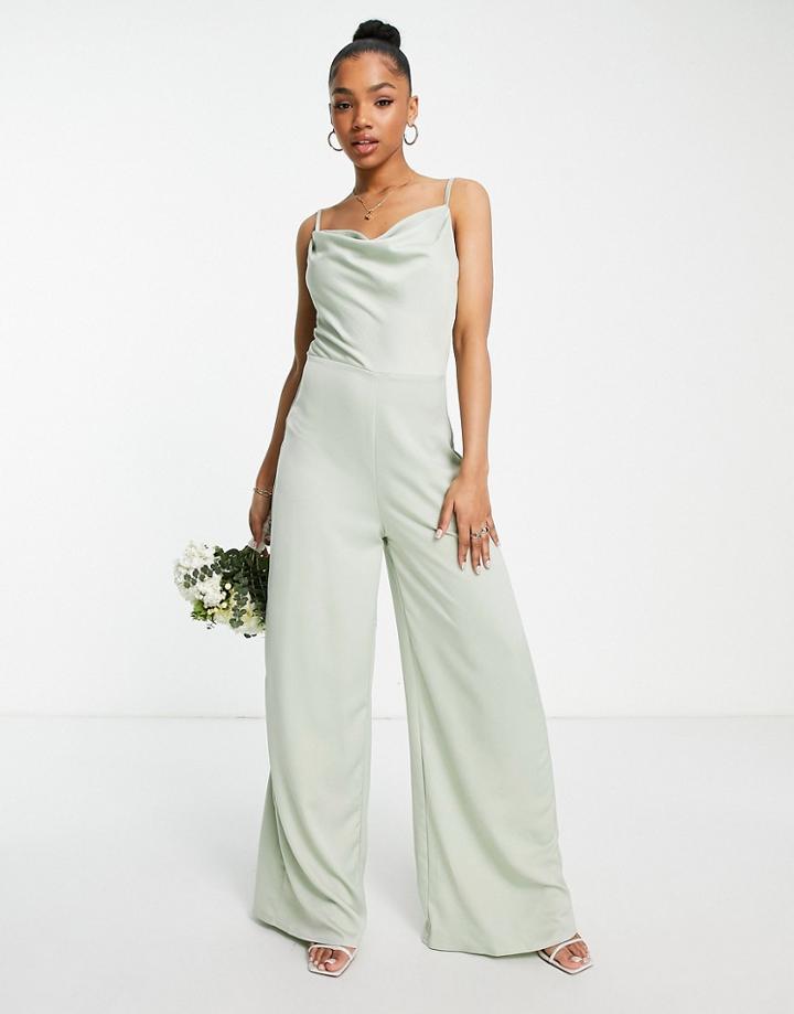 Little Mistress Bridesmaid Jumpsuit In Sage Green