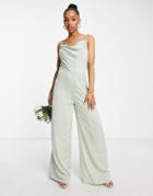 Little Mistress Bridesmaid Jumpsuit In Sage Green