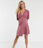 Asos Design Maternity Tea Dress With Horn Buttons In Berry-purple